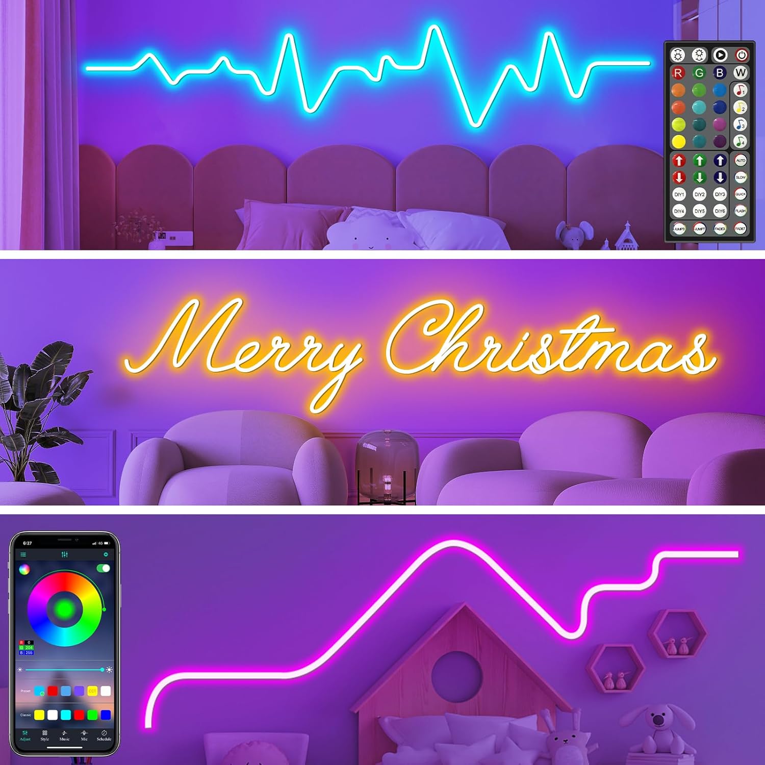 Music sync LED rope light gaming setup