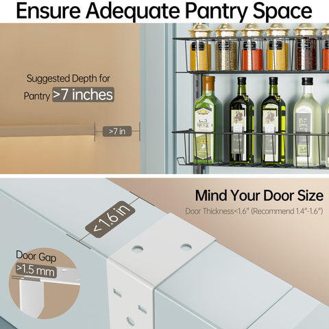Delamu 8-Tier Over Door Storage Organiser, Adjustable Metal Pantry Shelves, Hanging Spice Rack for Kitchen, Bathroom & Laundry, White
