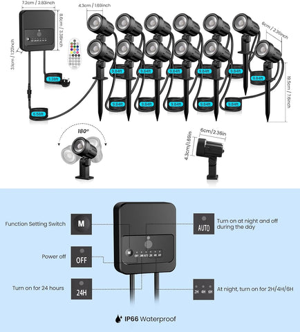 RGB Garden Spotlights Mains Powered 12-in-1 Color Changing Outdoor Lights