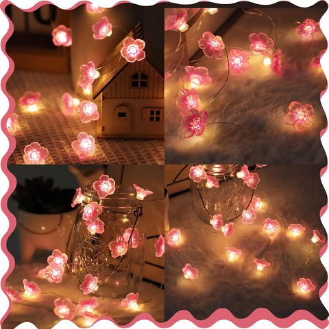 Afaiup 2m Pink Cherry Blossom Fairy Lights – 20 LED Battery Powered Flower String Lights with 6-Hour Timer for Bedroom, Wedding, Christmas & Party Decorations
