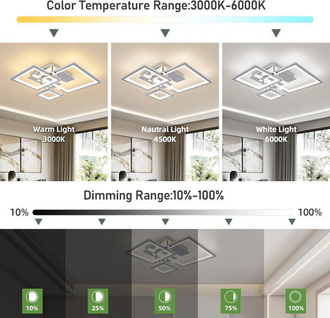 Ceiling light fixture with color temperature and dimming range display