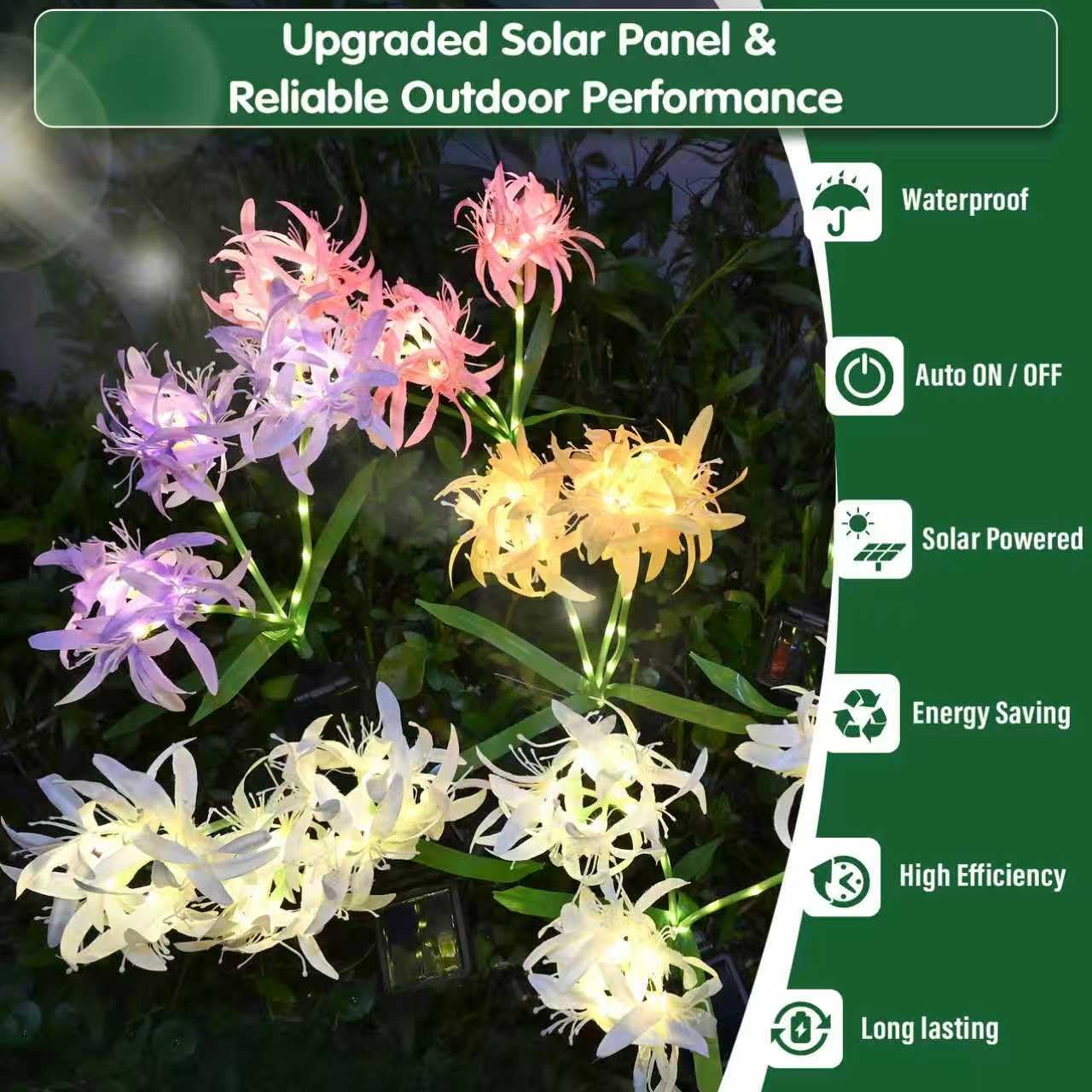 Solar Spider Lily Flower Lights, Glowing Flowers & Stems (4 Pack)