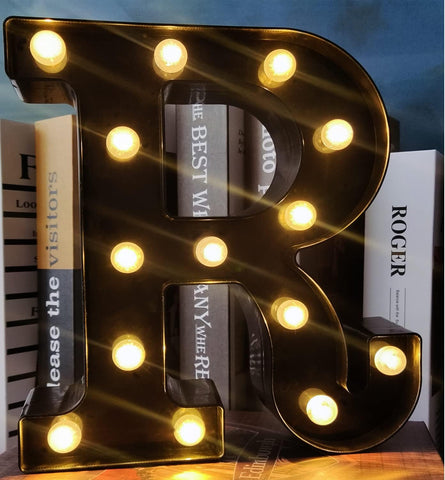 Black Alphabet Marquee Letters LED 26 Alphabet Light Up Letters with Diamond Bulb Battery Powered Led Letter for Wedding Birthday Christmas Home Bar Decoration Party Night Light (Black Letter R)