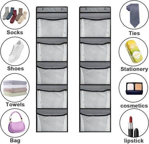 Cragmut 2 Pack Over The Door Storage Organiser, 10 Mesh Pockets, Grey – Make Every Inch of Space Work Smarter