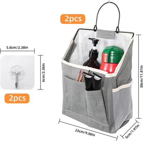 Huangyihan 2-Piece Wall Hanging Storage Organiser – Foldable Grey Oxford Fabric Bags with 12 Compartments for Home Essentials – Make Unused Spaces Work Harder