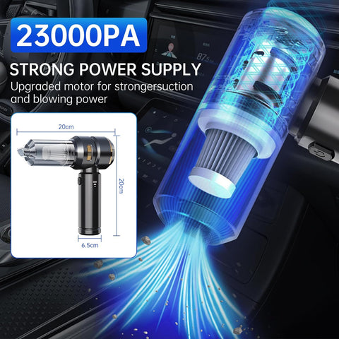 4-in-1 Cordless Handheld Mini Vacuum | 23000Pa Powerful Suction Portable USB Rechargeable Cleaner for Car, Home, Office & Pet Hair | Lightweight Compact Design (Black)