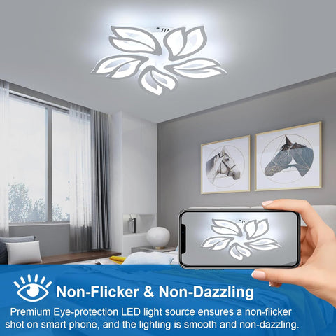 65W LED Ceiling Light 5850LM, 5-Light Modern Acrylic Flower Design, Cool White 6500K Fixture for Living Room, Bedroom, Kitchen