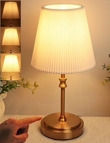 12-Inch Touch Bedside Table Lamp with 3-Level Dimming, Warm 2700K LED Bulb & Retro 3D Pleated Fabric Shade
