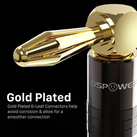 FosPower Right Angle Banana Plugs (2 Pairs / 4 pcs), Closed Screw 24K Gold Plated Banana Speaker Plug Connectors for Speaker Wire, Wall Plate, Home Theater, Audio/Video Receiver, and Sound Systems