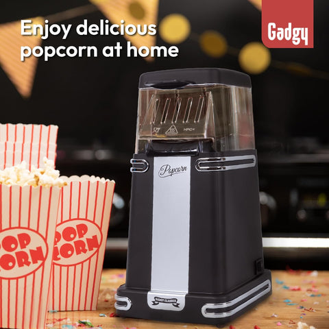 Gadgy Hot Air Popcorn Maker Black – Oil-Free Retro Popcorn Machine