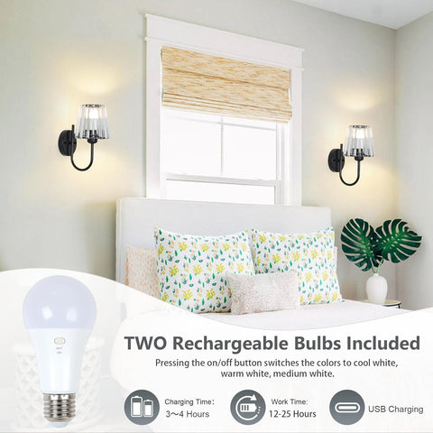 Rechargeable Wall Lights Set of 2 Crystal Black