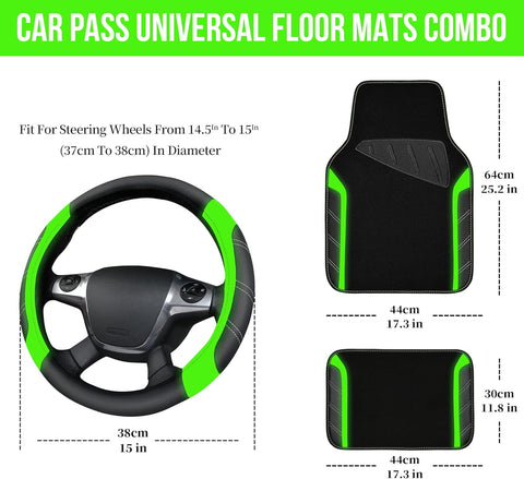 Leather Steering Wheel Cover and Waterproof Car Floor Mats