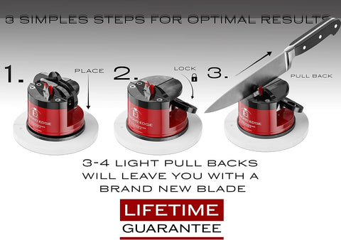 Knife Sharpener – Safe & Compact Manual Sharpener for All Knives | 2-Stage Professional Tungsten Carbide Blade Sharpener for Kitchen, Serrated & Outdoor Knives – Ruby Red