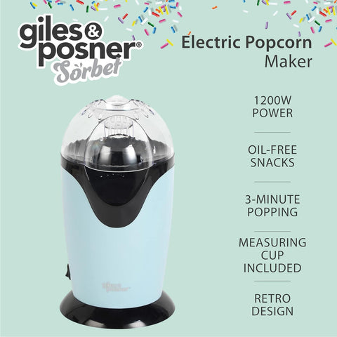 Giles & Posner EK0493GSBL Blue Electric Popcorn Maker – 1200W Hot Air Popper