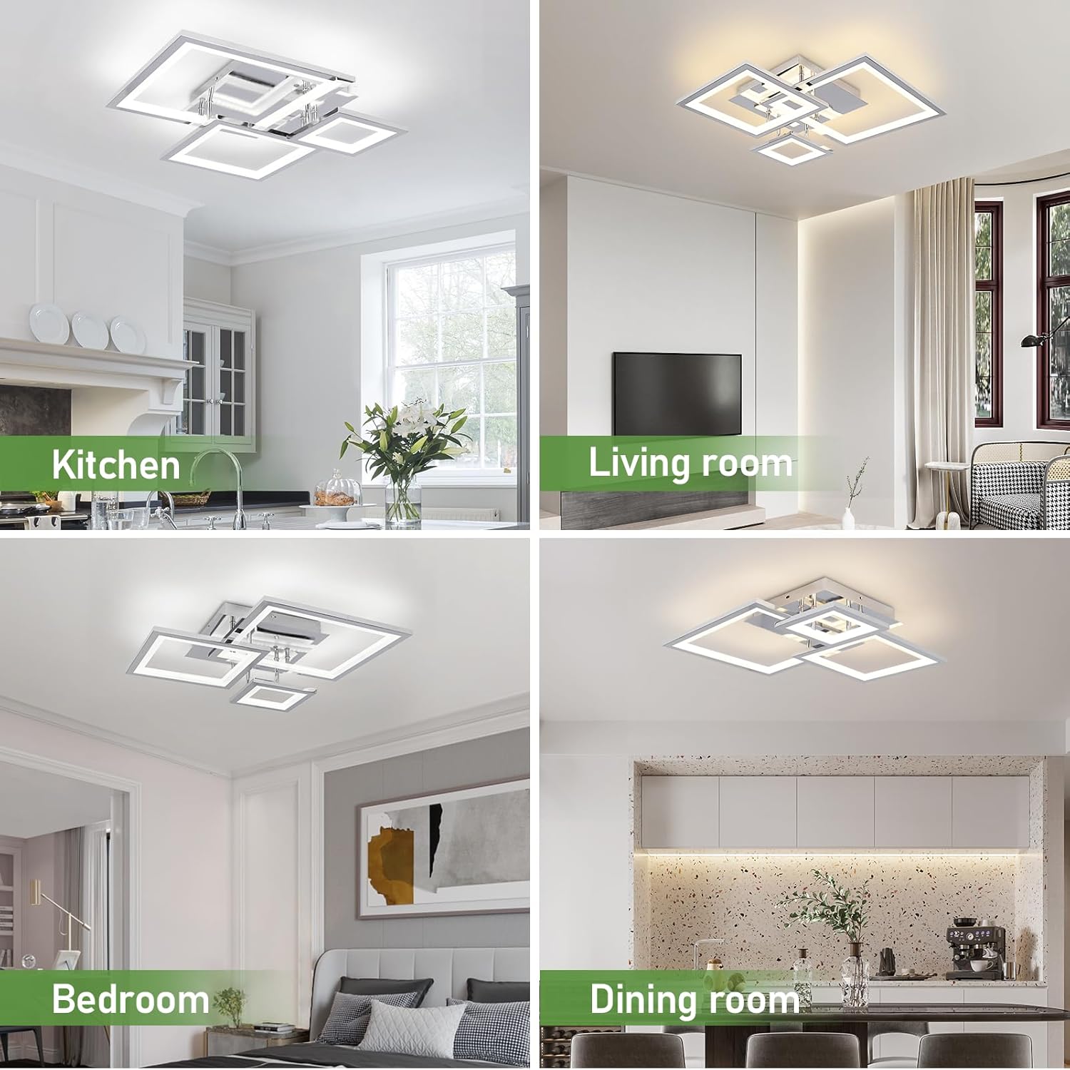 Ceiling lights in different rooms including kitchen, living room, bedroom, and dining room.