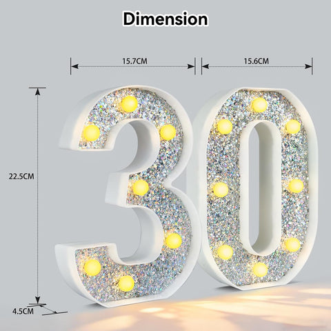 Silver Glitter Marquee Number Light 30 – Battery Powered