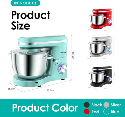 Stand Mixer 6.2L – Powerful Electric Food Mixer with Bowl, Dough Hook, Wire Whip & Beater – Adjustable Speeds – Blue
