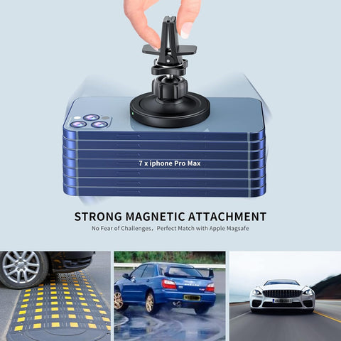 OHLPRO MagSafe Car Mount Charger 15W Fast Wireless Charging, QC3.0 Adapter Included | Magnetic Dashboard & Air Vent Phone Holder for iPhone 16, 15, 14, 13, 12 Series