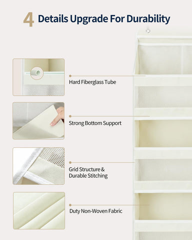 Yecaye 5-Tier Over Door Storage Organiser, Grey – Hanging Shelves with Mesh Windows for Space-Saving Home Organisation