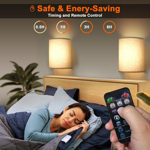 Battery Operated Wall Lights 2 Pack RGB Fabric Sconces