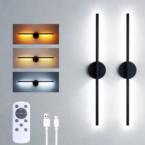Battery Operated Wall Sconces, 2 Pack 8000mAh Rechargeable Wall Lights, 3000K-6000K Dimmable Wireless Wall Light with Remote Control, 70CM Gold Wall Lamp for Living Room Bedroom Hallway
