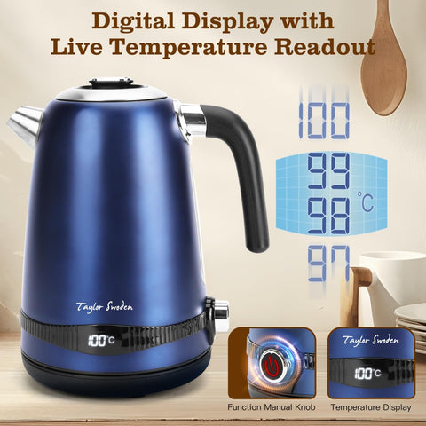Taylor Swoden Electric Kettle 1.7L, 7 Variable Temperature 40°C–100°C, Fast Boil Quiet Kettle, Keep Warm 2 Hours, 2200W