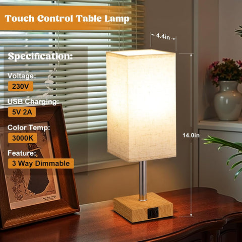 Aooshine Touch Bedside Lamp with 3-Way Dimmable LED Bulb & USB A+C Charging Ports – Minimalist Table Lamp for Bedroom, Living Room, Kids Room & Study