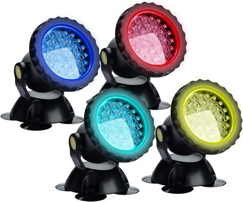 Waterproof Underwater Spot Lights Multicolour RGB Aquarium Lights with Remote Control – IP68 LED Pond, Fish Tank & Pool Lighting, UK Plug, Set of 4