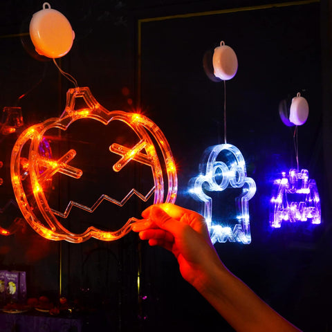 Halloween Window Lights 3 Pack Pumpkin Ghost Bat LED Decorations
