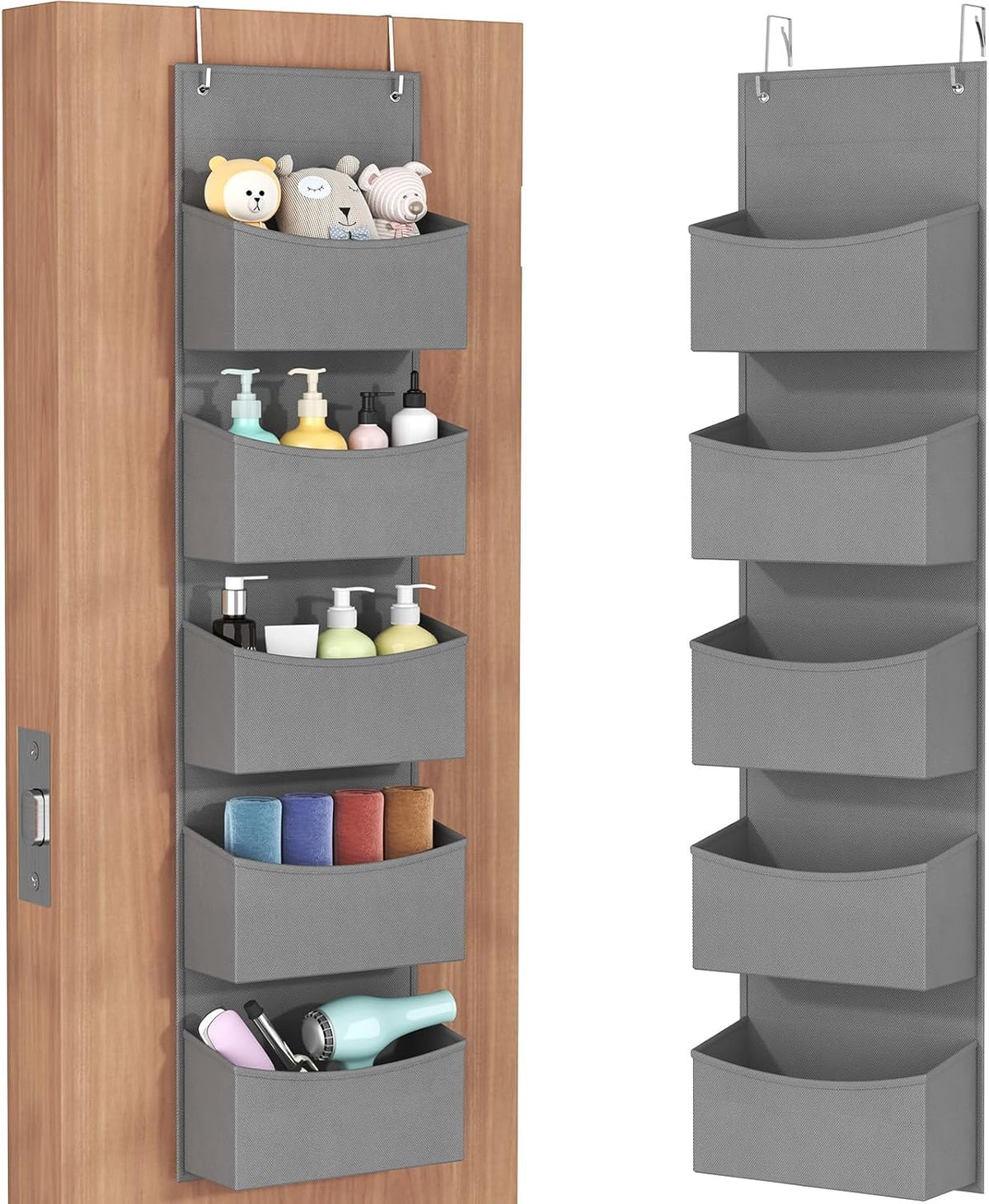 Lifewit Over The Door Storage Organiser – 4-Shelf Hanging Wardrobe Storage, Grey