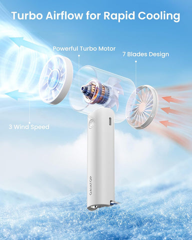 Turbo Handheld Fan with LED Torch & Clip Base