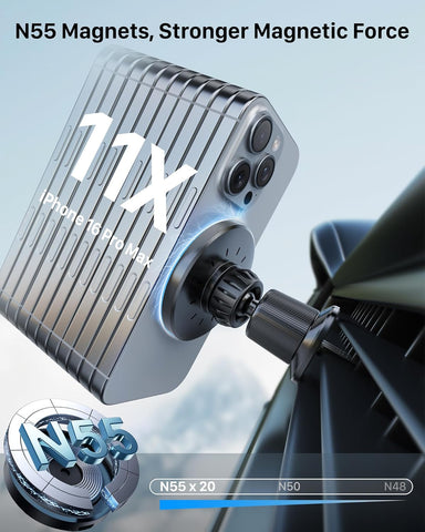 YOSH 15W MagSafe Car Mount Charger with 60W Car Adapter – Black