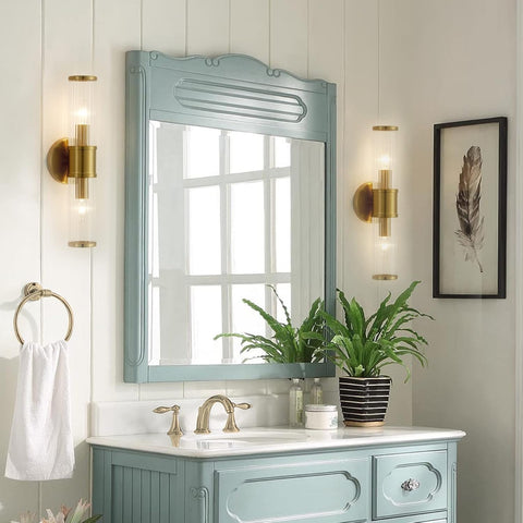 Vintage 2-Light Wall Sconce Indoor Gold Glass Lampshade