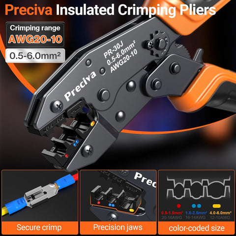 PRECIVA INSULATED CRIMPING TOOL SET WITH 350PCS CRIMP CONNECTORS & STORAGE CASE – RATCHET WIRE CRIMPING TOOL FOR 0.5-6MM² AWG20-10 ELECTRICAL TERMINALS