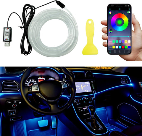 5M USB EL Wire Car Interior Lights – Multi-Colour Flexible LED Strip with APP Control, Dashboard Ambient Lighting for Cars, Trucks & Vans