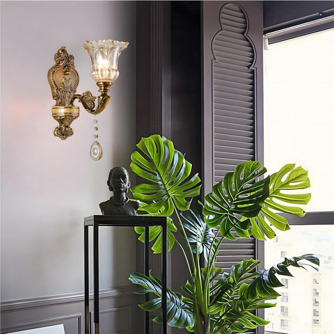 Vintage Floral Wall Mount Lamp Crystal Glass E14