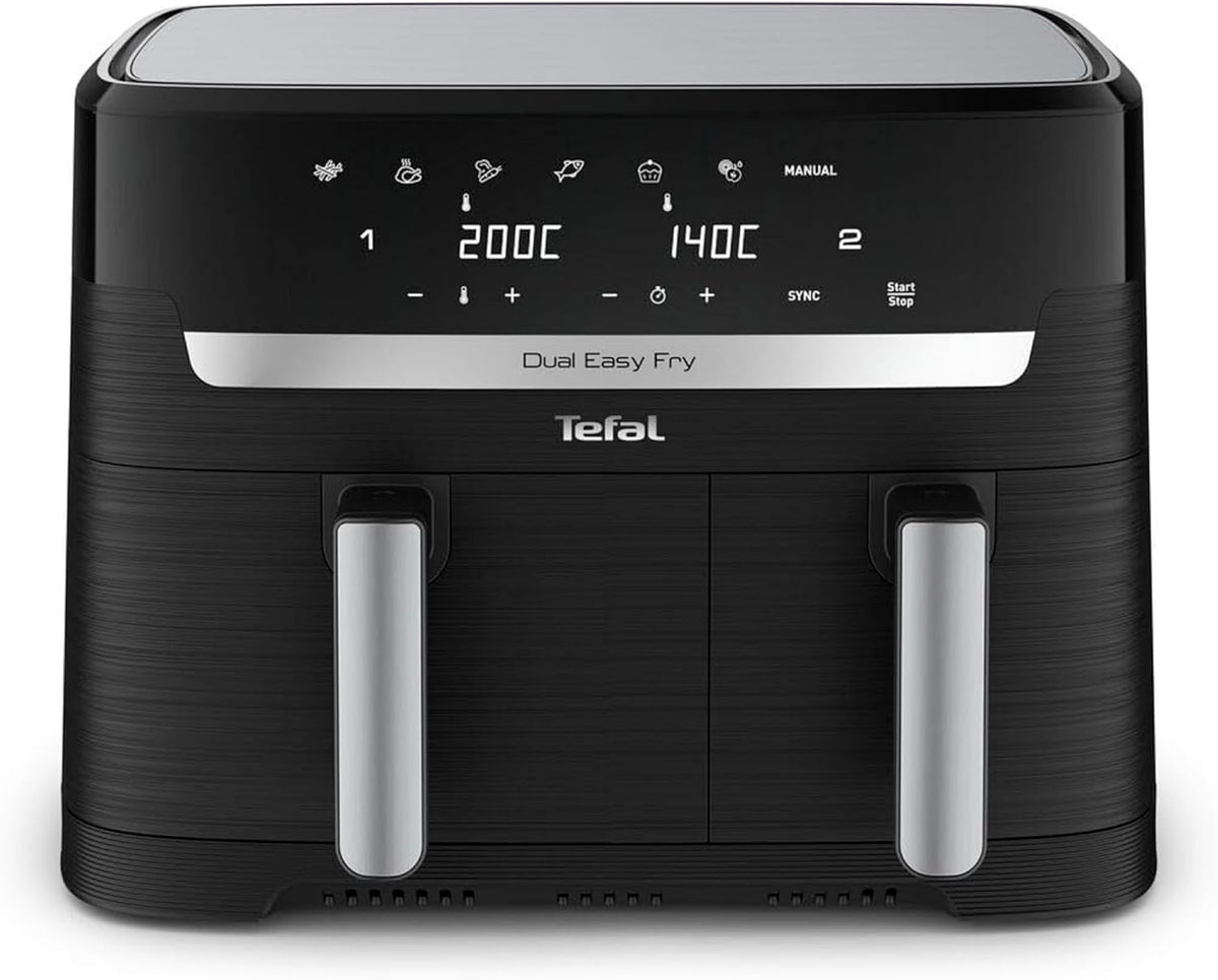 Easy Fry Dual Zone Digital Air Fryer, 8.3L – 2 Drawers, 8-in-1 Functions, 6 Portions, Extra Crisp, Non-Stick, Dishwasher Safe