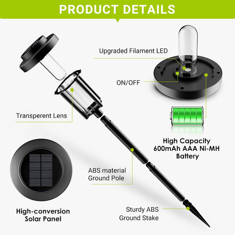 Solpex Solar Lights Outdoor, 6 Pack LED Garden Pathway Lights, Waterproof Solar Powered for Garden, Patio, Landscape, Walkway, Cold White