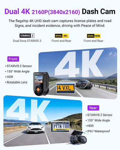 Vantrue S1 Pro Max 4K+4K Dual Dash Cam with Starvis2 HDR Night Vision