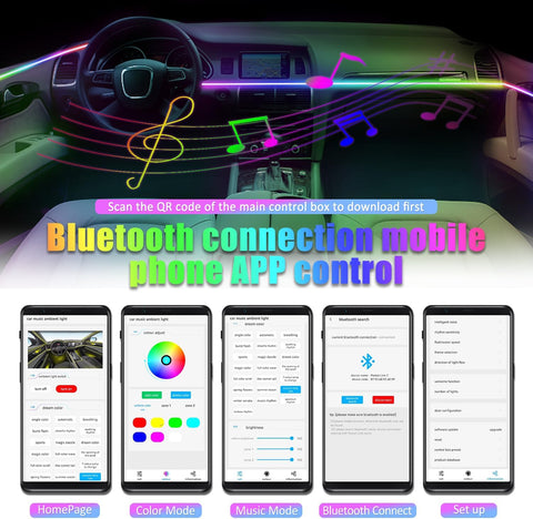 18-in-1 Car Interior Ambient Lights – 128 Colour RGB LED Fibre Optic Strip with APP Control, Music Sync & Multi-Mode Neon Lighting for All Cars