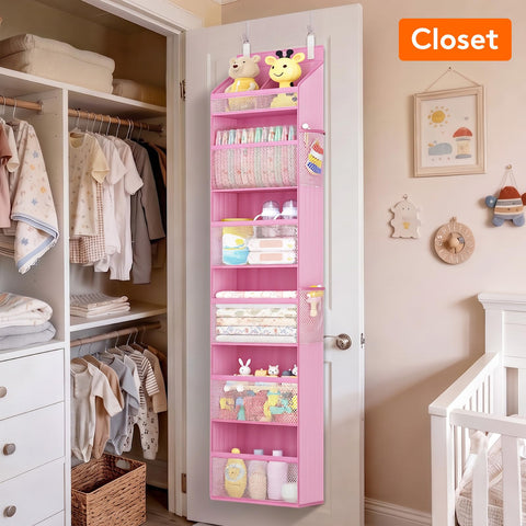 Lifewit 4-Tier Over Door Diaper Organiser, Beige – Space-Saving Hanging Nursery Storage with Mesh Windows