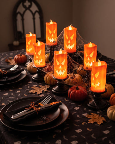Halloween Ghost Pumpkin Led Candle Light, Halloween LED Candle Decoration 6Pack Battery Powered Halloween Table Decoration Indoor,LED Pumpkin for Window ,Flameless Pumpkin Candles for Halloween Party