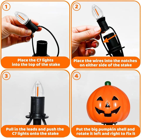 2 Sets 7ft Halloween Pathway Lights, Outdoor Pumpkin Stake Lights with 4 Jack-O Lanterns and 4 Stakes for Halloween Decorations Outdoor Walkway