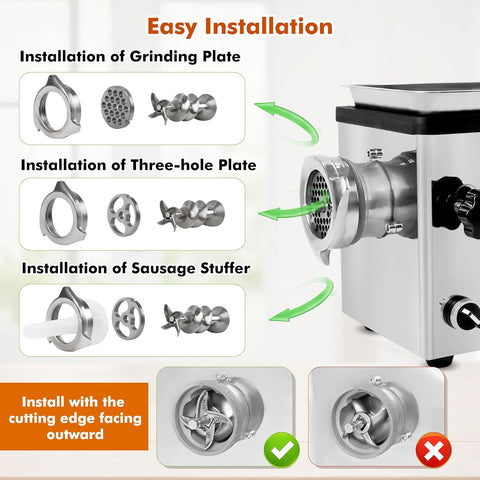 Anatole 1300W Electric Meat Grinder – Stainless Steel Mincer with 6 Grinding Plates (4–12mm), 4 Blades & Sausage Stuffer