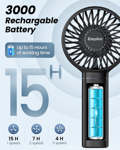 Mini Handheld Fan 3000mAh USB Rechargeable Portable Fan