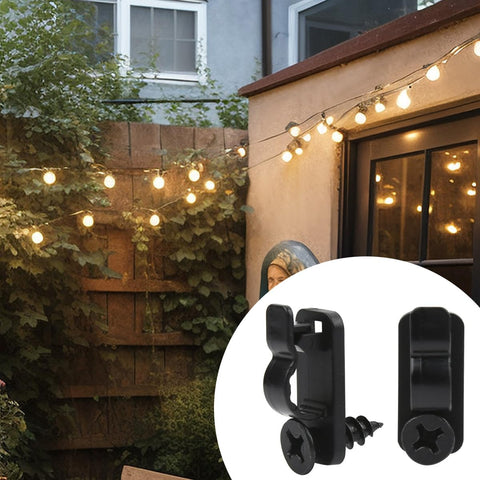60 Pack Outdoor String Light Clips with Screw-in Hooks – Black Stainless Steel Q-Hangers with Safety Buckles for Garden, Patio, Fence & Christmas Decorations