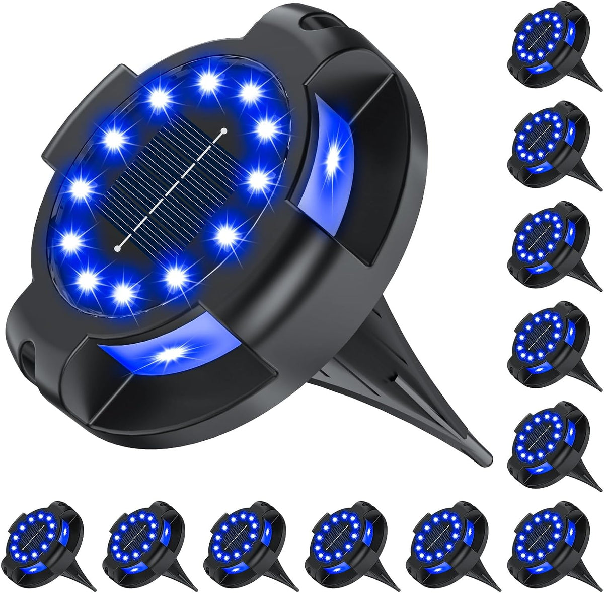 Solar Pathway Lights 12 Pack, 4.3" Bright Blue 16 LEDs Solar Ground Lights