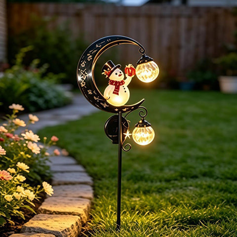 Snowman Stake Light, Solar Moon Design Garden Ground Lamp for Winter Decor