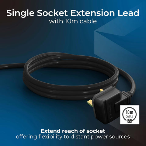 Masterplug One Socket Single Extension Lead, 10 Metre Cable, Unswitched, Heavy Duty, Rewireable, 1-Way Plug Extension Cable, Work Power, Permaplug, Black, 13A, 1G, 10m, EXS13110B