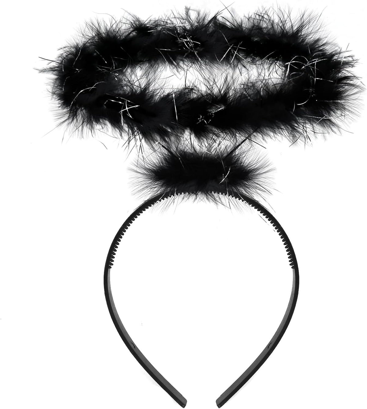 Newthinking Black Angel Wings Costume Set with Halo & Wand – Feather Angel Wings for Halloween Fancy Dress, Cosplay, Parties & Photoshoots